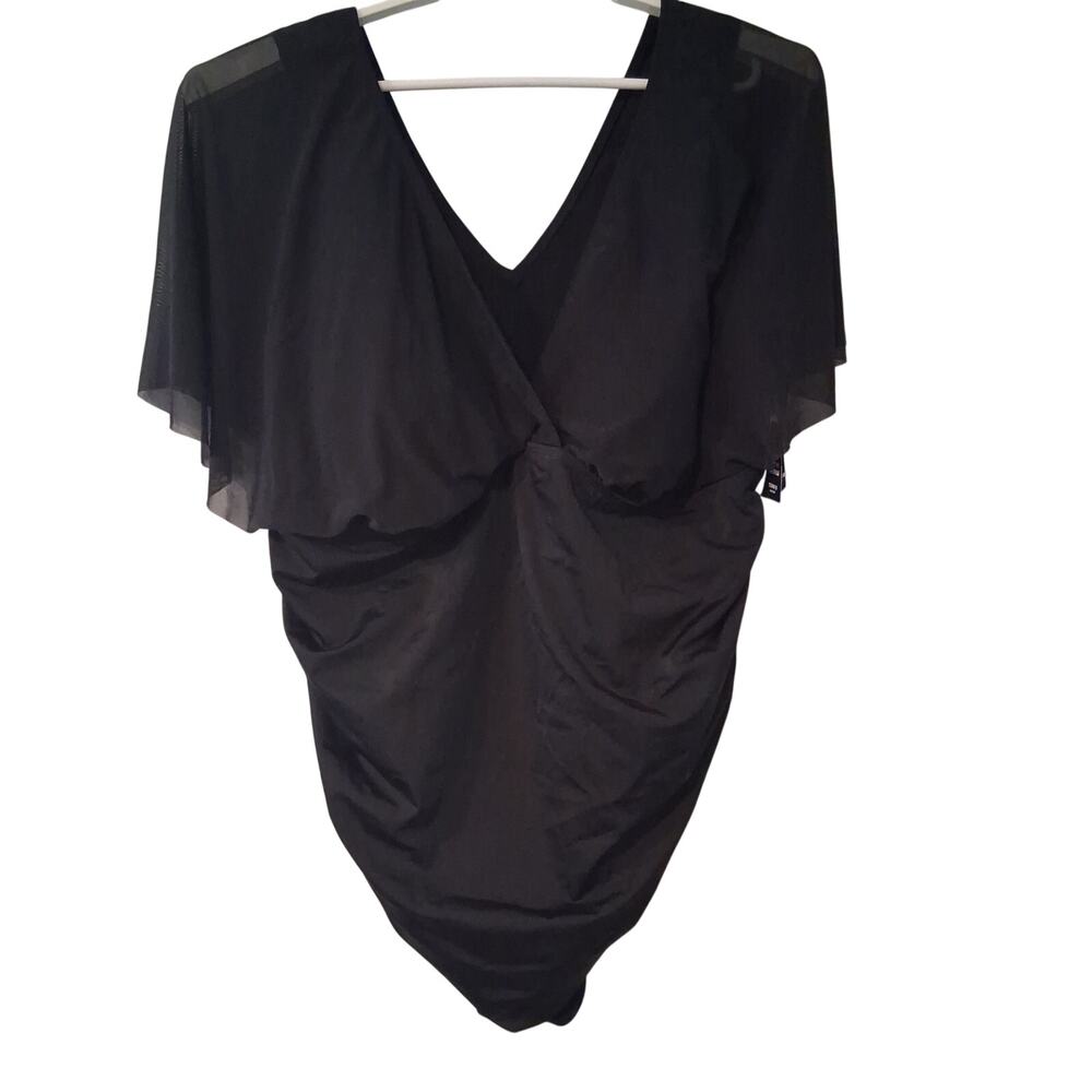Torrid nwt swimsuit womens 3 3X wireless mesh flitter sleeve one piece black